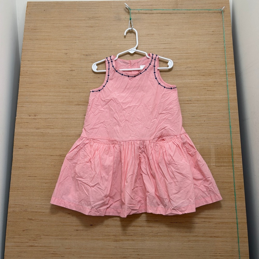 Hanna Andersson Girls Pink Embroidered Dropped Waist Pleated Cotton Dress 100 4T